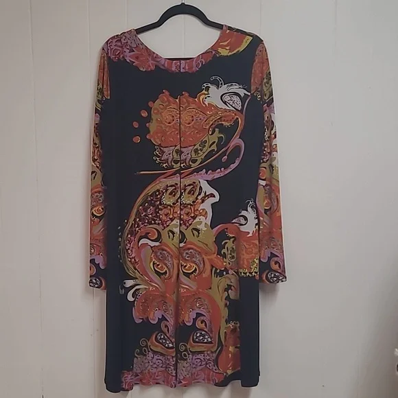 Eva Varro Stretch Artistic Design Multi Color Dress Sz XL -V Neck - Picture 2 of 11